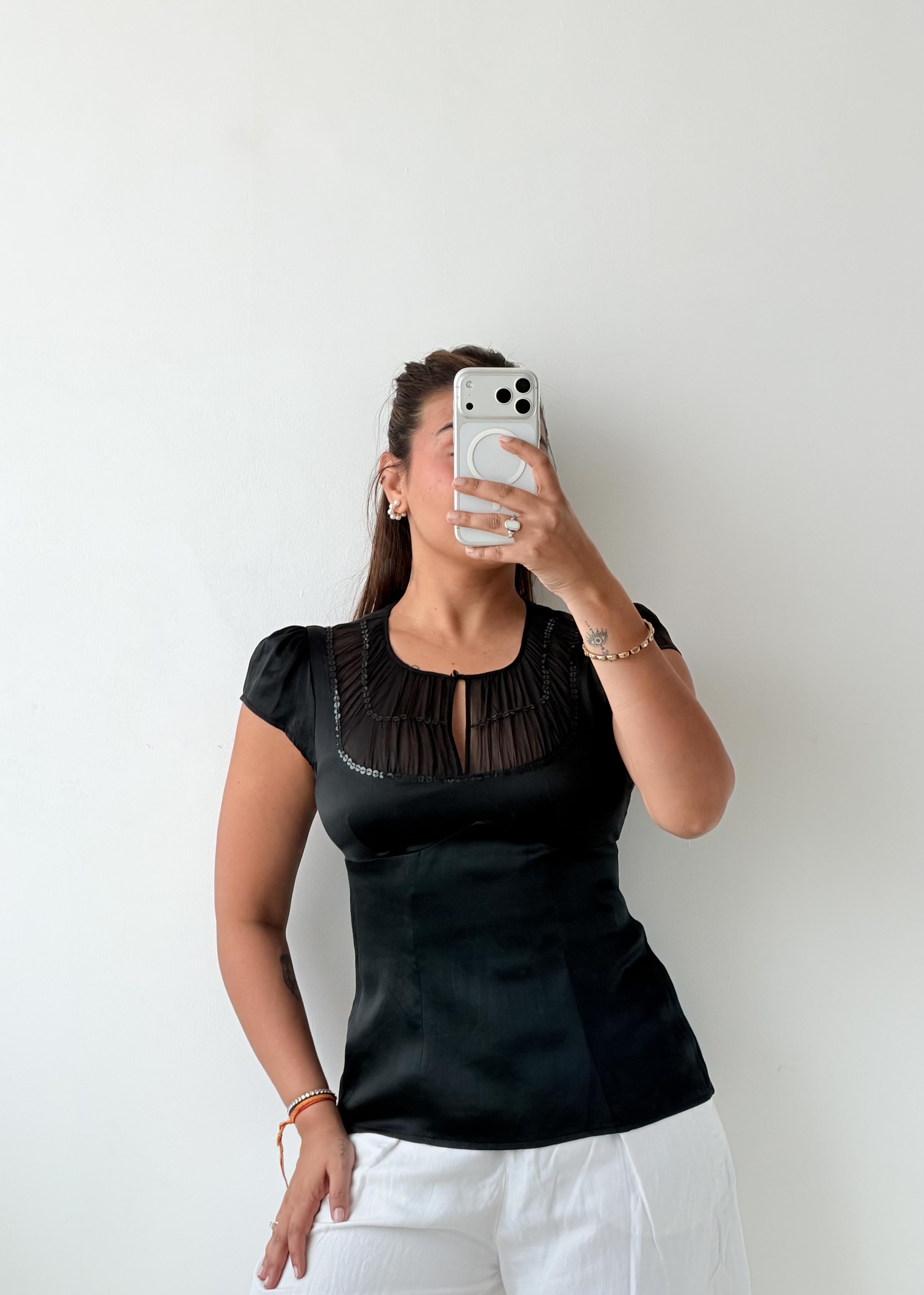 Size S-M Black Mesh Panel Top