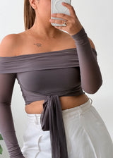 Size XS-S Grey Off-Shoulder Wrap Top