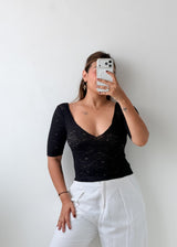 Size XS-S Black Floral Lace Fitted Top