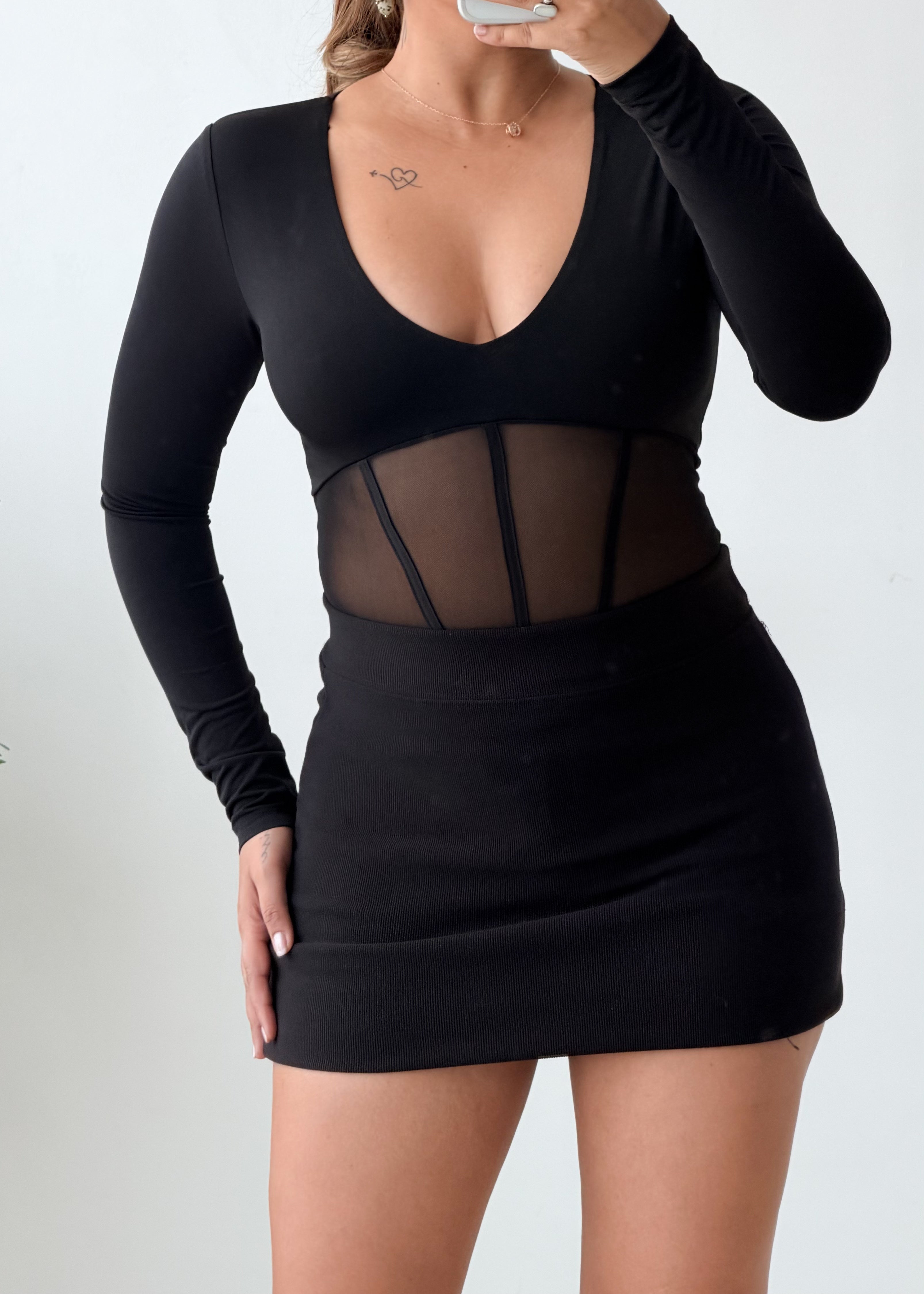 Size XS-S Black Mesh Panel Bodysuit