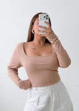 Size L-XL Beige Square Neck Crop Top