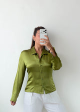 Size XS-S Olive Green Satin Shirt