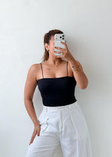 Size M-L Black Ribbed Cami Bodysuit