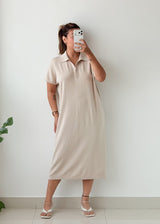 Size M-L Ivory Collared Midi Dress