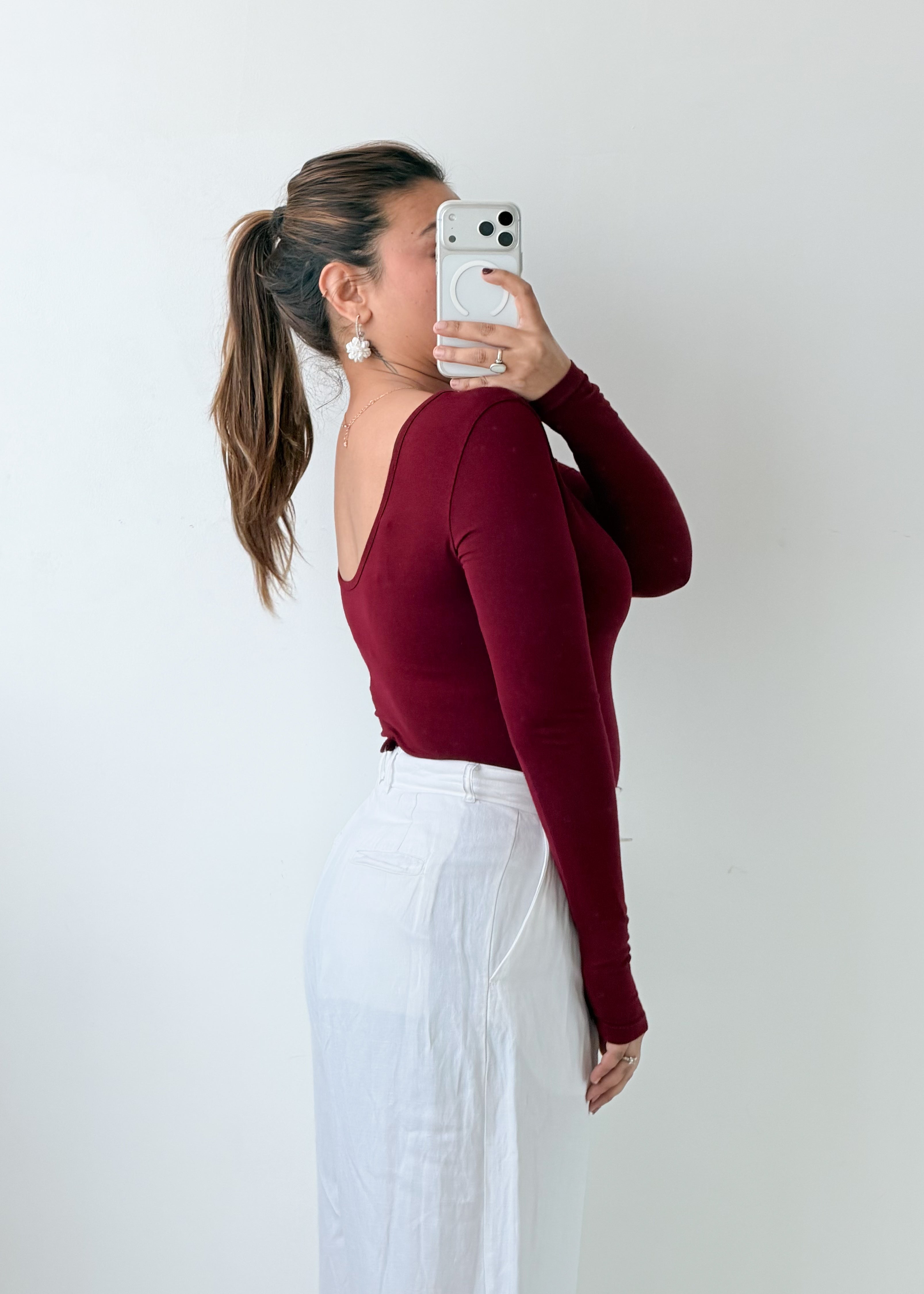 Size M-L Burgundy V-Neck Bodysuit