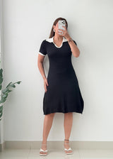 Size M-L Black White Collar Mini Dress