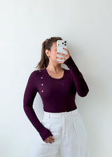 Size S-M Plum Purple Button-Detail Bodysuit