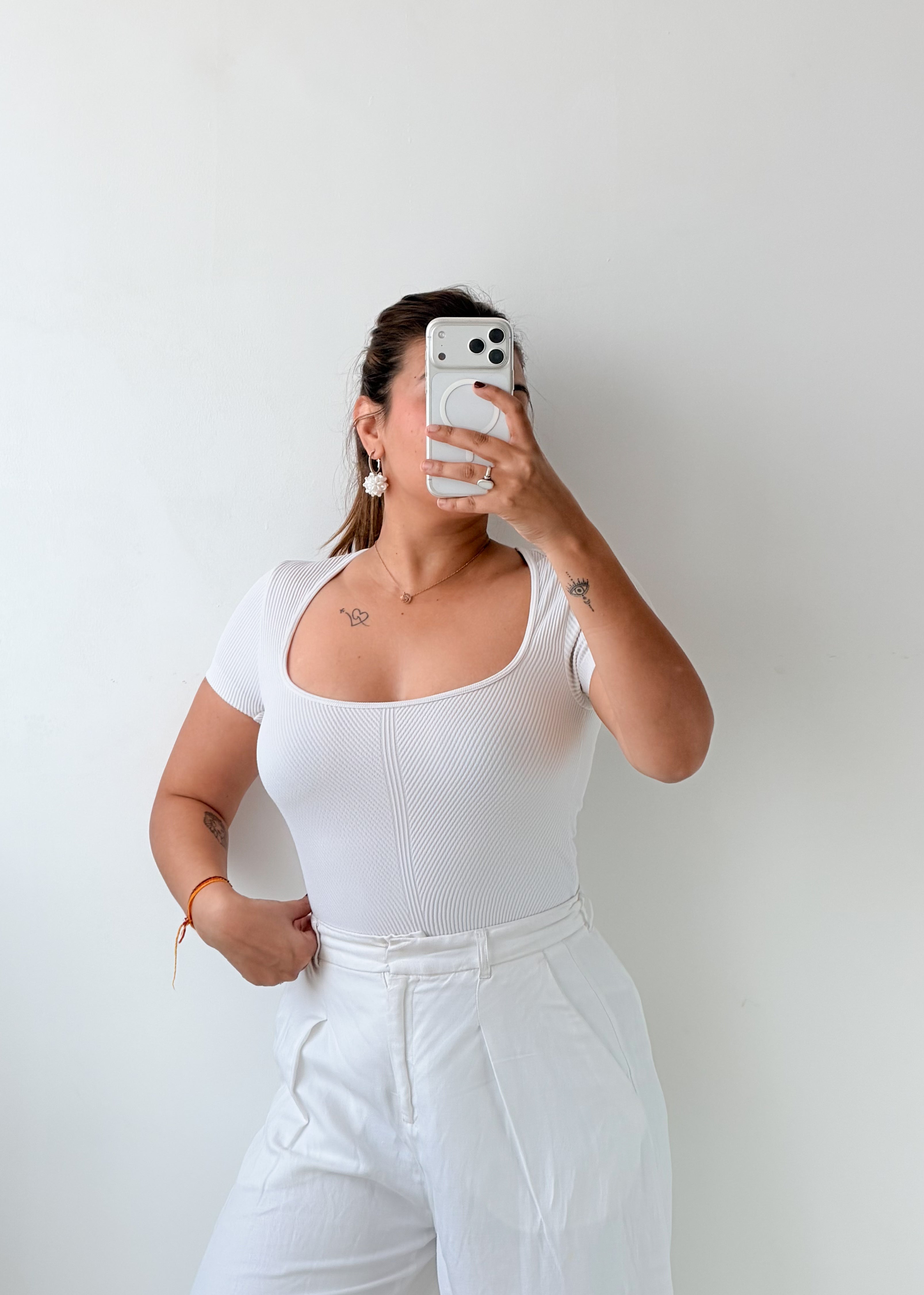 Size S-M White Square Neck Bodysuit