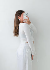 Size XS-S White Keyhole Ruched Crop Top