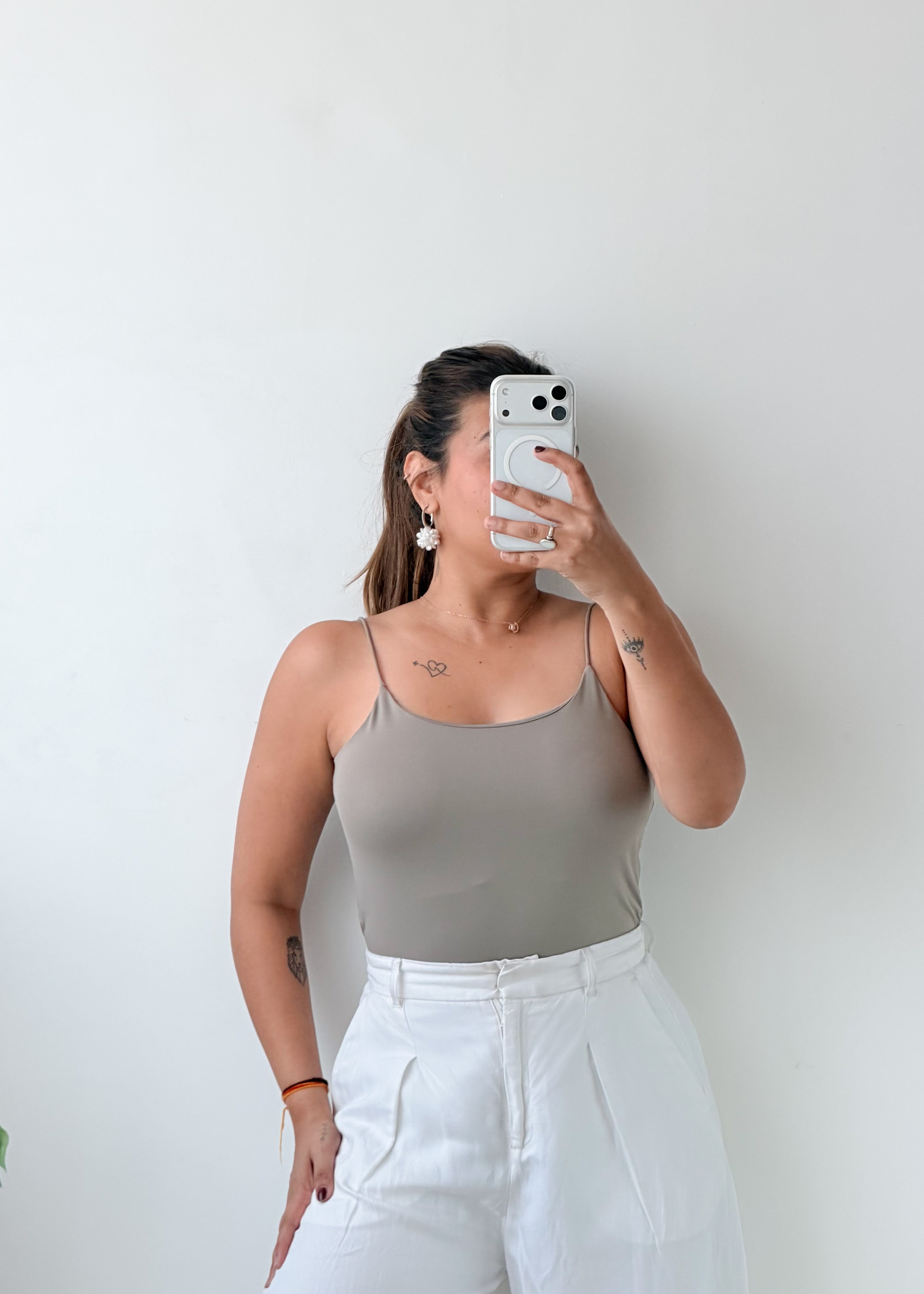 Size L-XL Taupe Scoop Neck Bodysuit