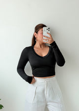Size S-M Black V-Neck Crop Top