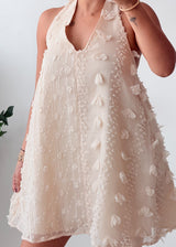 Size XS-M Ivory Textured Halter Neck Mini Dress