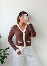 Size S-M Brown Ribbed Contrast Cardigan Top