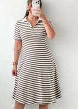 Size M-L Brown White Striped Polo Dress