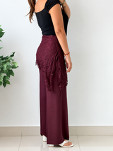 Waist 25 to 33, Burgundy Wide Leg Tailored Pants with Front Pleats