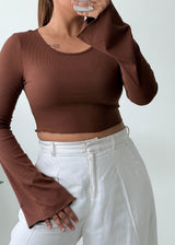 Size S-M Chocolate Brown Scoop Neck Crop Top