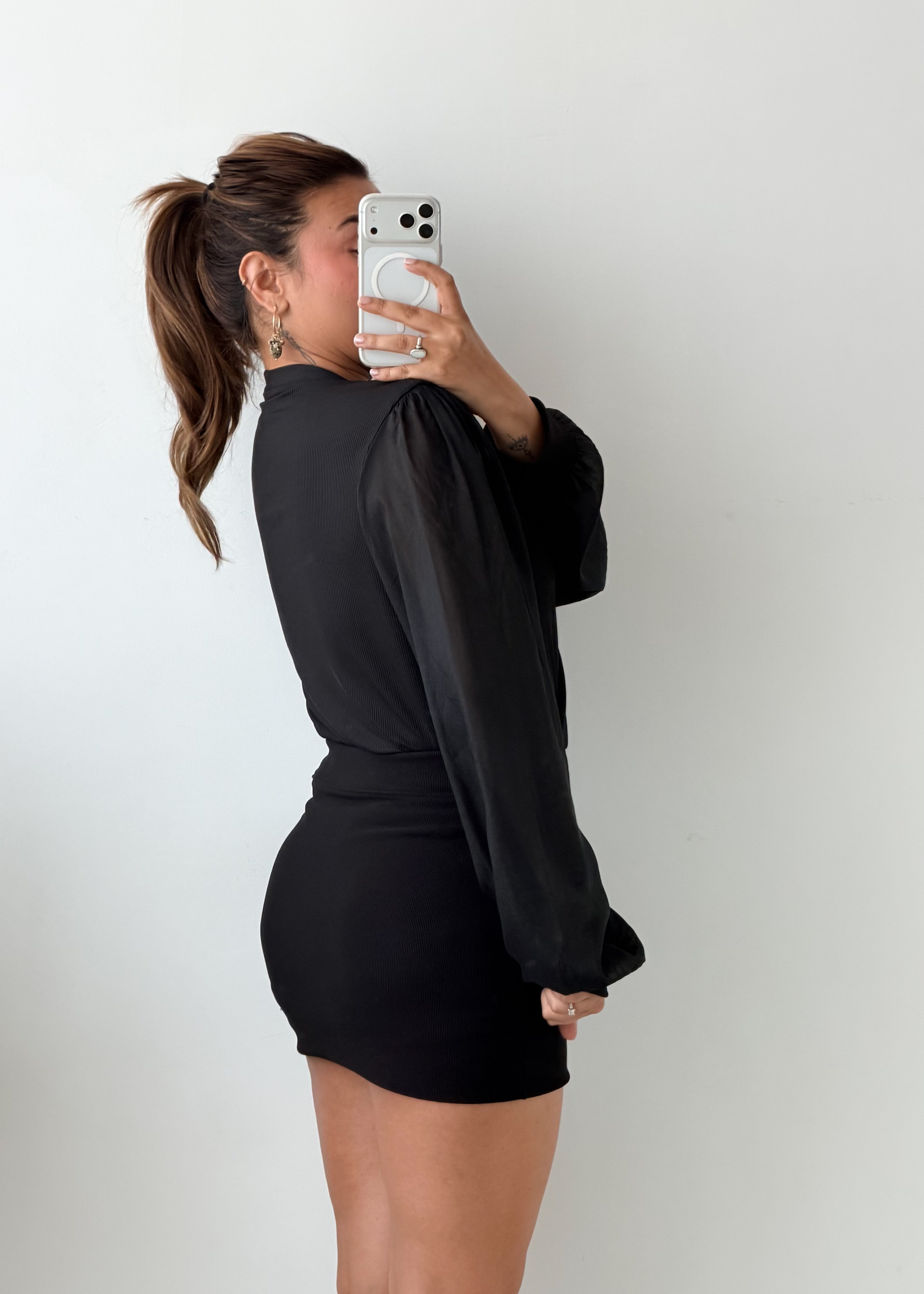 Size L-XL Black Draped Wrap Bodysuit
