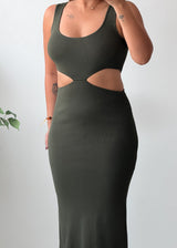 Size S-M Dark Olive Cutout Bodycon Maxi Dress