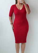 Size S-M Red Ribbed Midi Dress