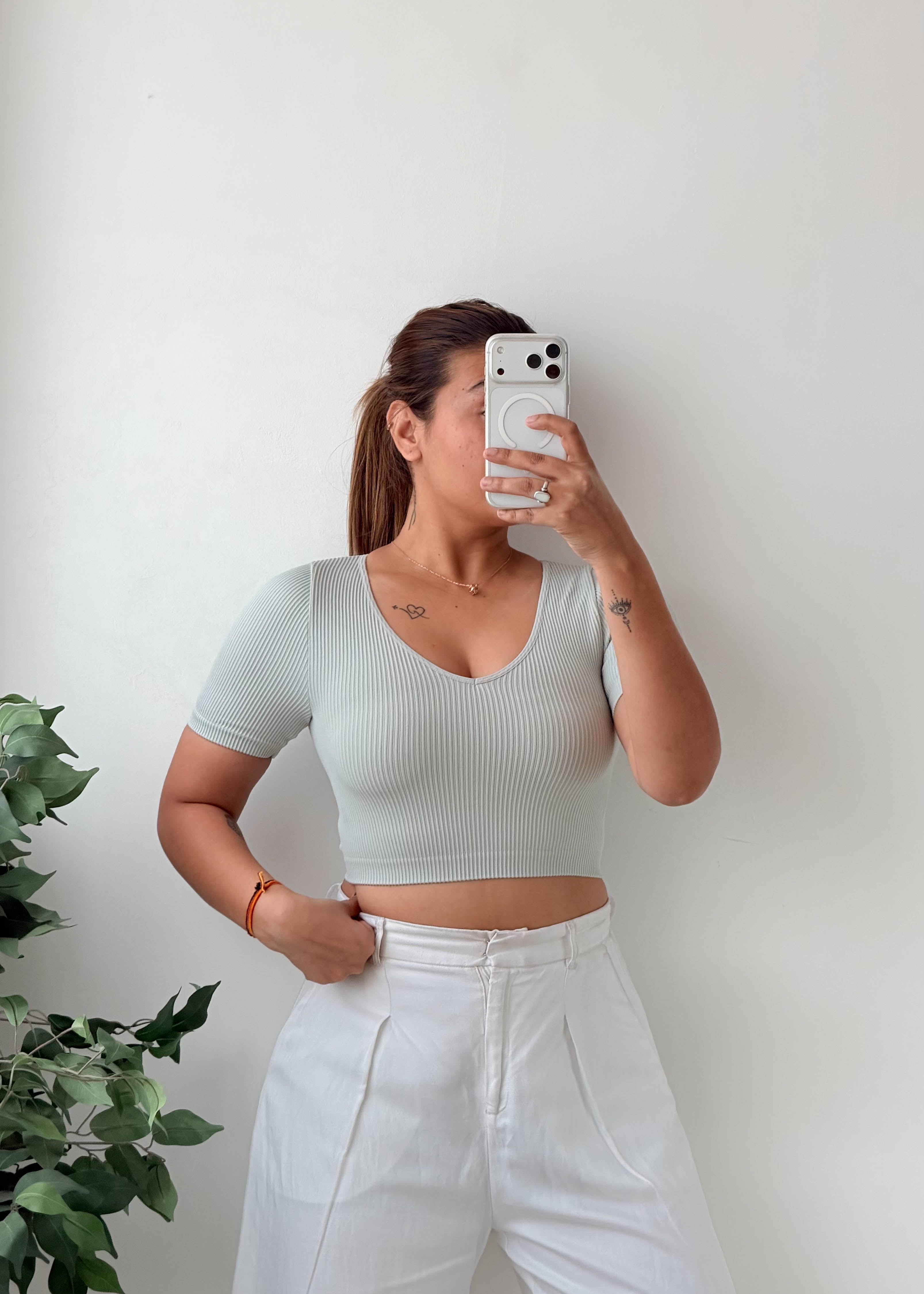 Size XS-S Light Blue Ribbed Crop Top