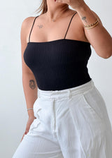 Size M-L Black Ribbed Cami Bodysuit