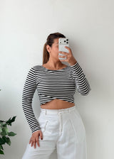 Size S-M Black and White Striped Crop Top