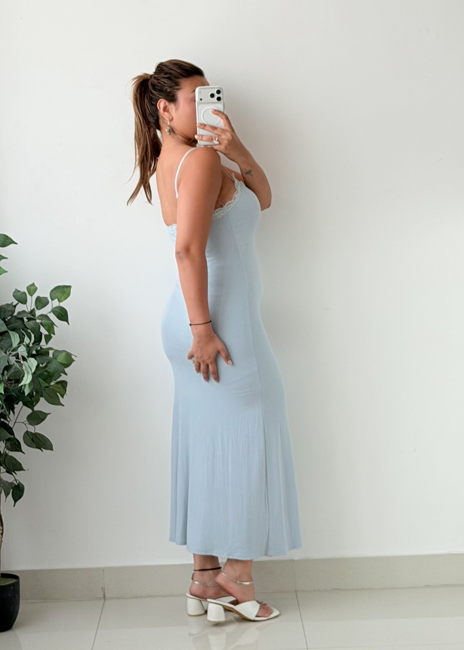 Size XS-S Light Blue Lace Trim padded Dress