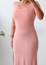 Size XS-S Peach Pink Short Sleeve Slit Maxi Dress