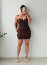 Size S-M Brown Ruched Mini Dress