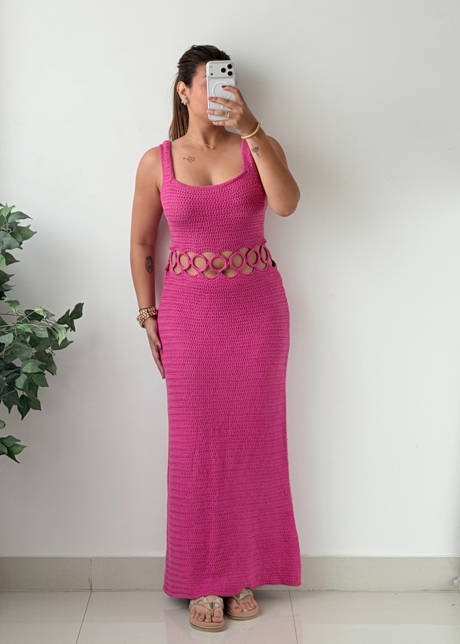 Size M-L Hot Pink Crochet Maxi Dress