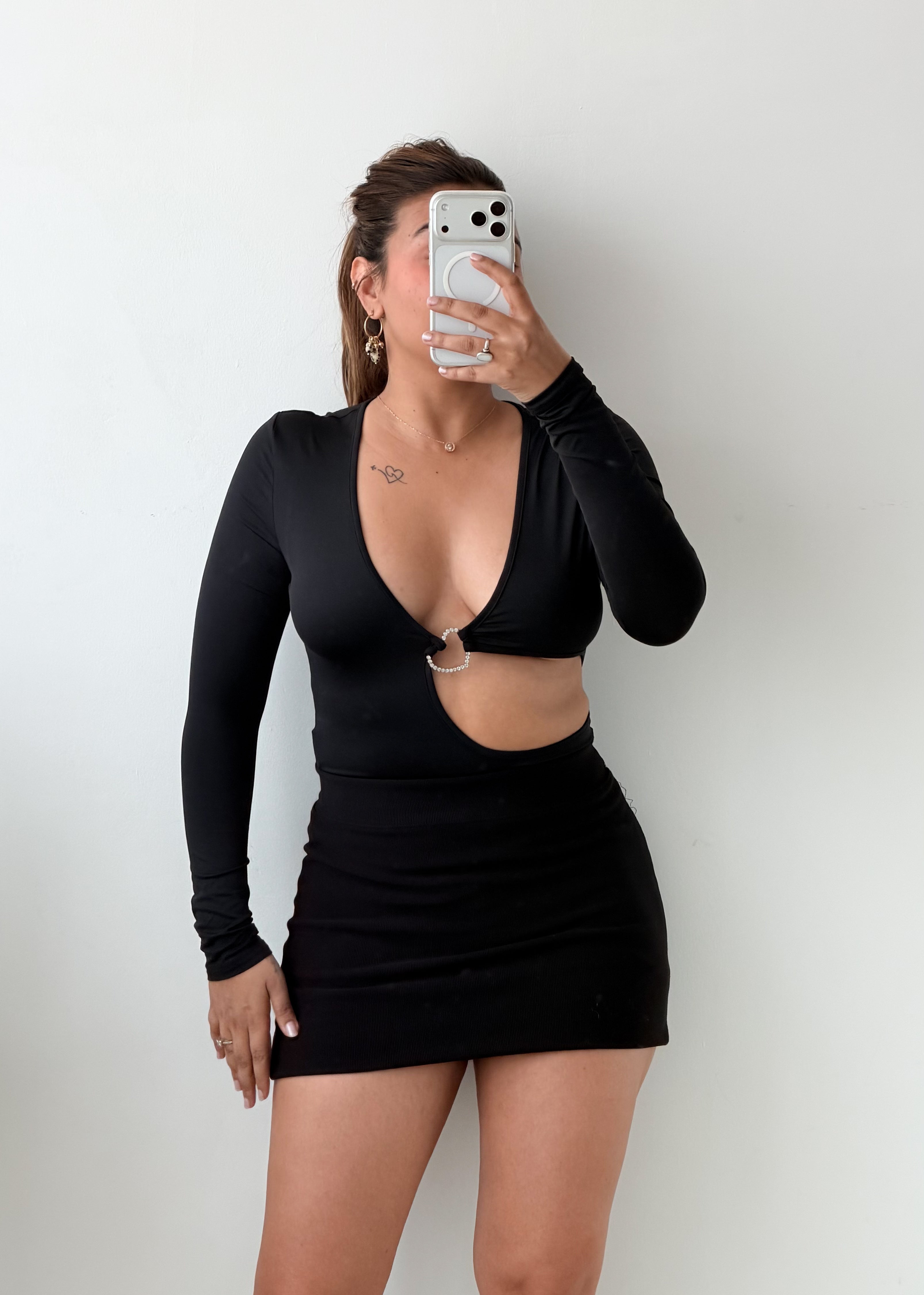 Size XS-S Black Ring Cut-Out Bodysuit