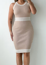Size S-M Beige Contrast Trim Midi Dress
