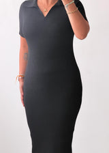 Size M-L Black Ribbed Midi Dress