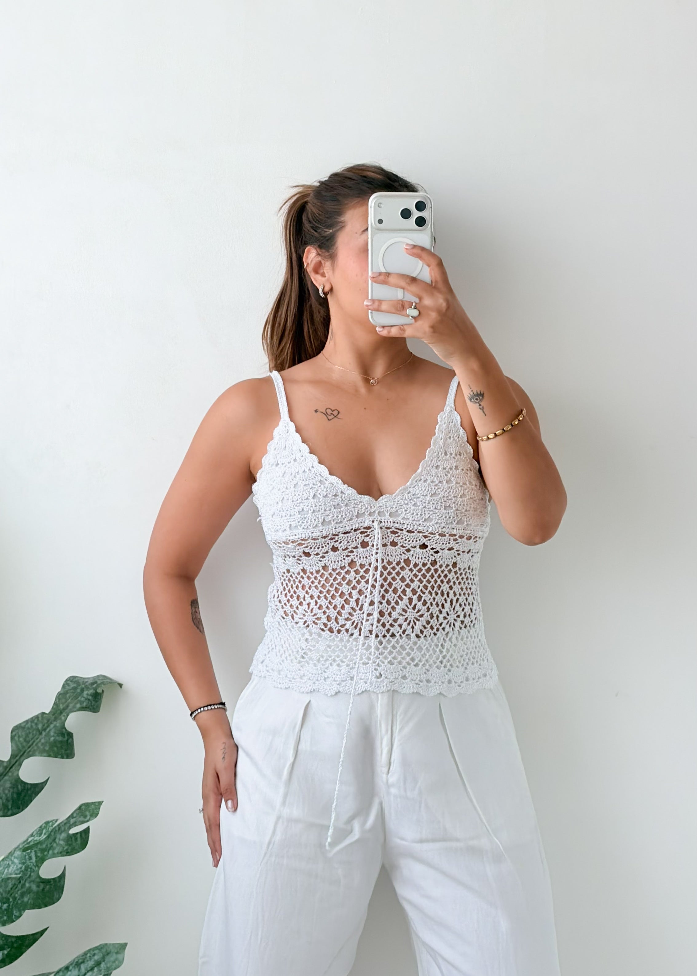 Size XS-S White Crochet Lace Cami Top