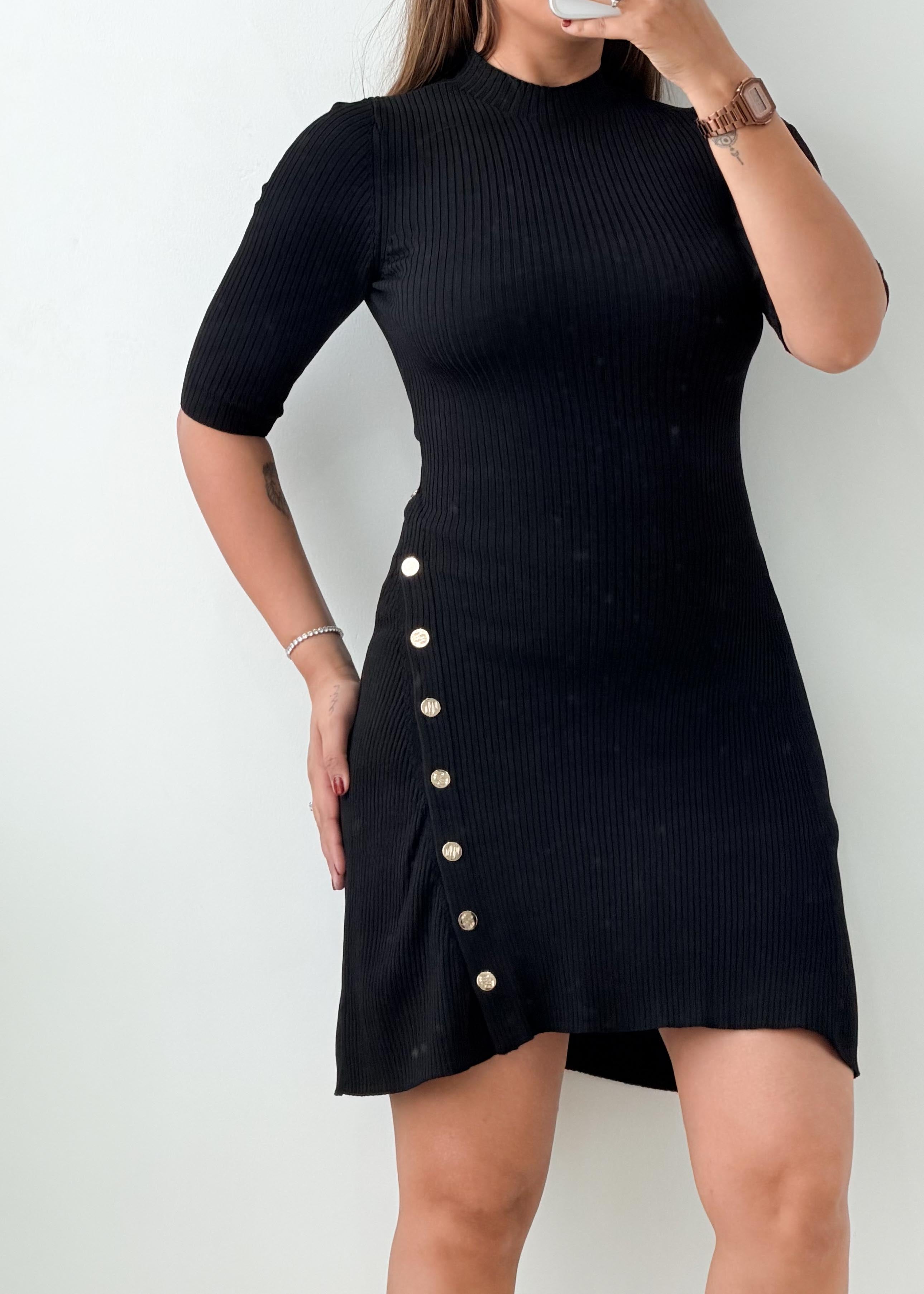 Size XS-S Black Button Detail Mini Dress