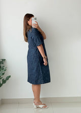 Size M Dark Blue Denim Shirt Midi Dress