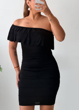 Size S-M Black Off Shoulder Ruffle Bodycon Mini Dress