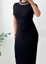 Size M-L Black Ribbed Bodycon Midi Dress