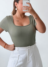 Size L-XL Olive Green Square Neck Bodysuit