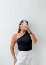 Size S-M Black One-Shoulder Crop Top