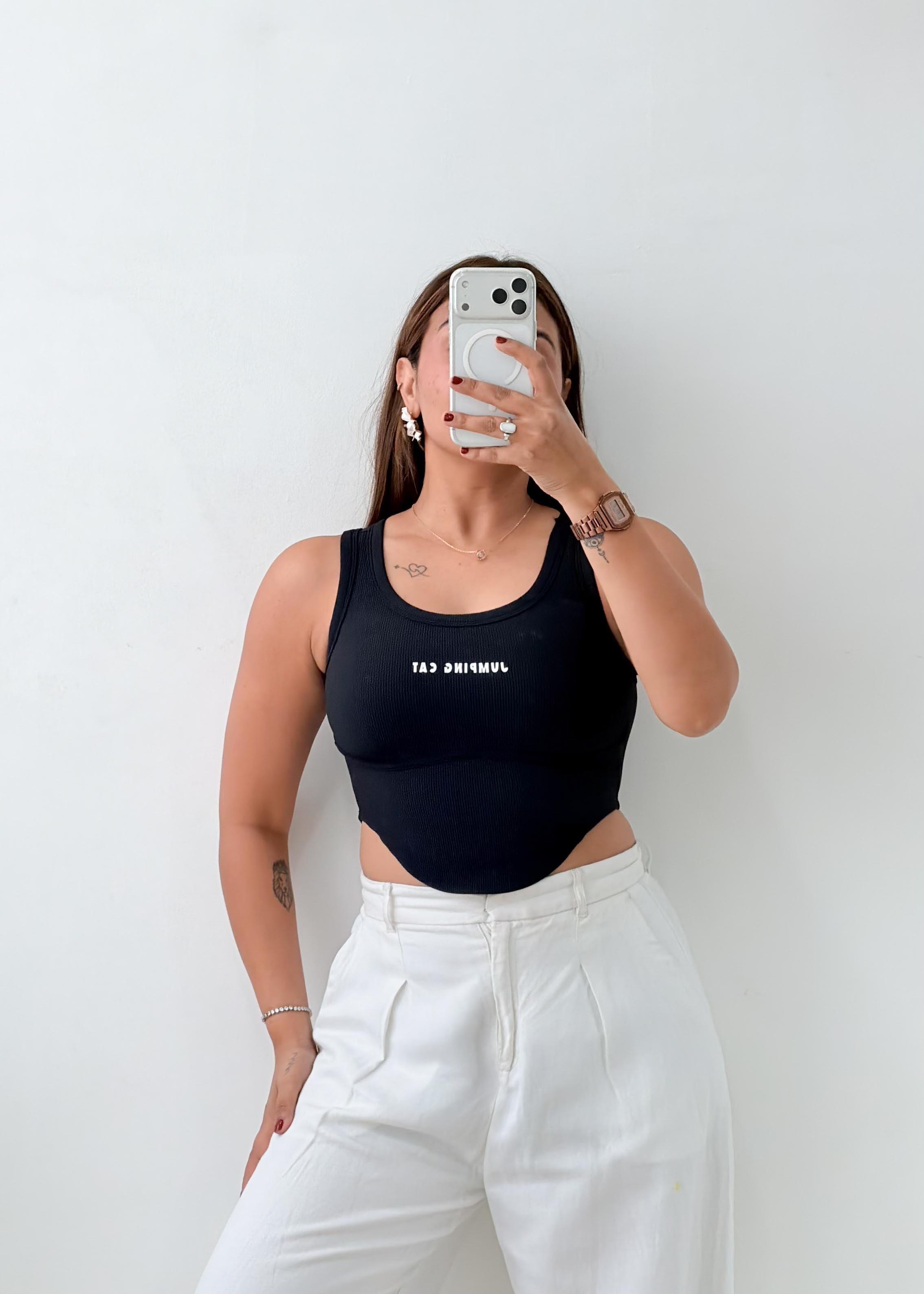 Size XS-S Black Graphic Crop Tank Top