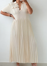 Size L-XL Ivory Pleated Polo Maxi Dress