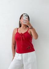 Size S-M Red Ruched Tie-Front Camisole Top
