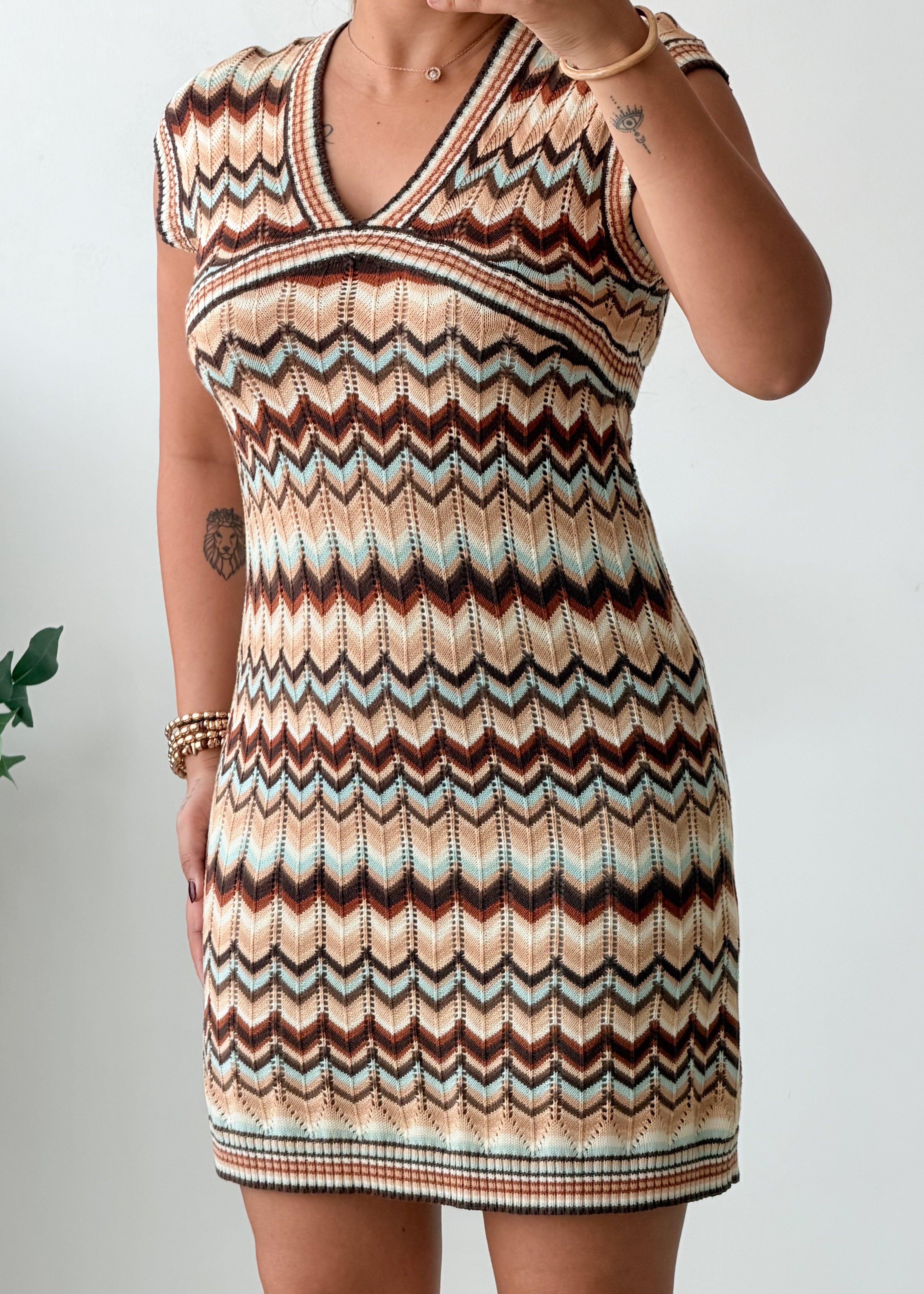 Size S-M Multicolor Chevron Crochet Mini Dress