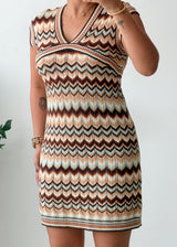 Size S-M Multicolor Chevron Crochet Mini Dress