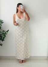 Size M-L Ivory Floral Crochet Maxi Dress With Lining