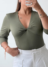 Size M-L Olive Green Twist-Front Top