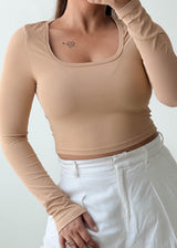Size XS-S Beige Ribbed Crop Top
