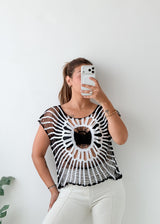 Size XS-M Black White Crochet Crop Top