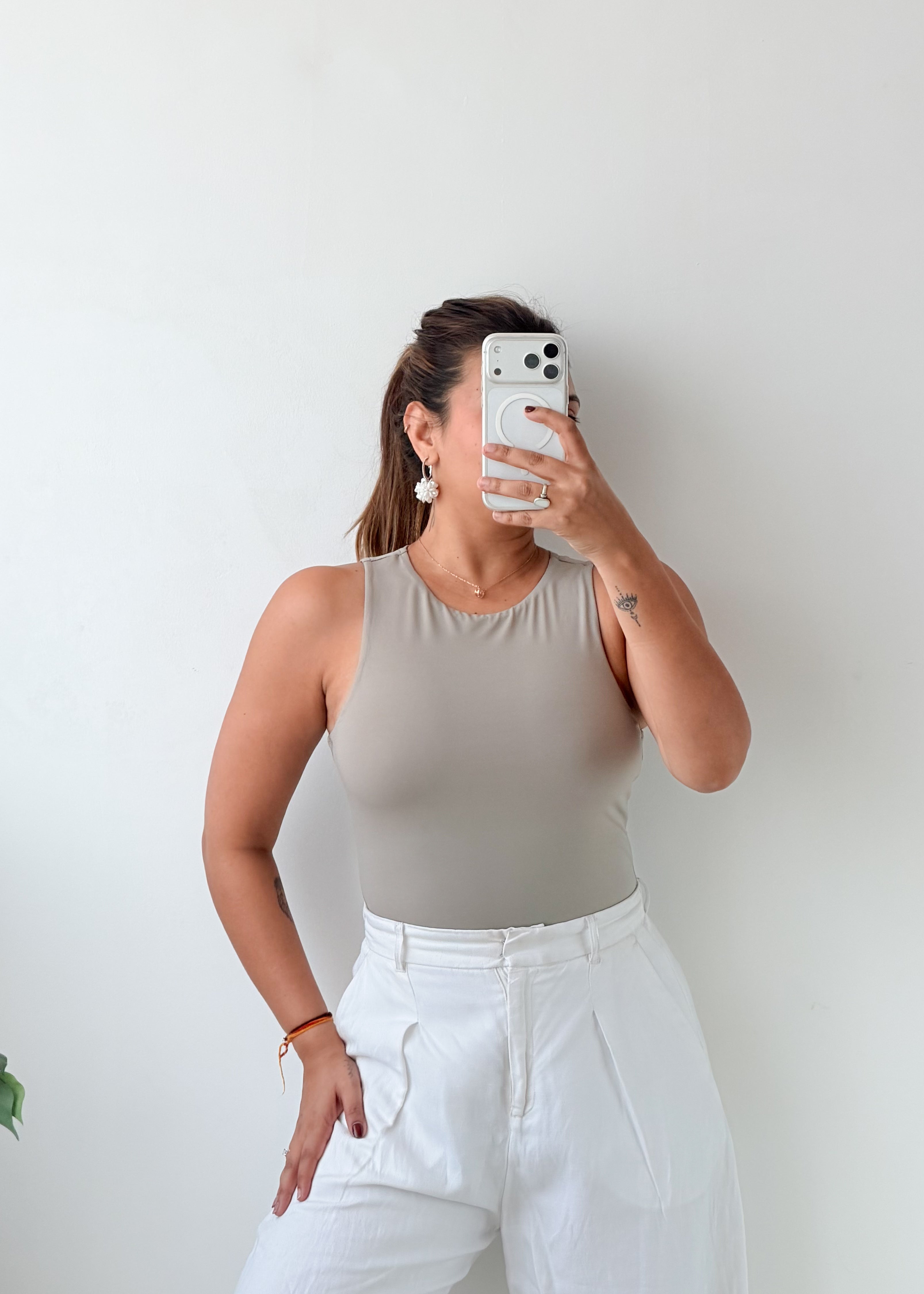 Size XS-S Taupe High Neck Bodysuit
